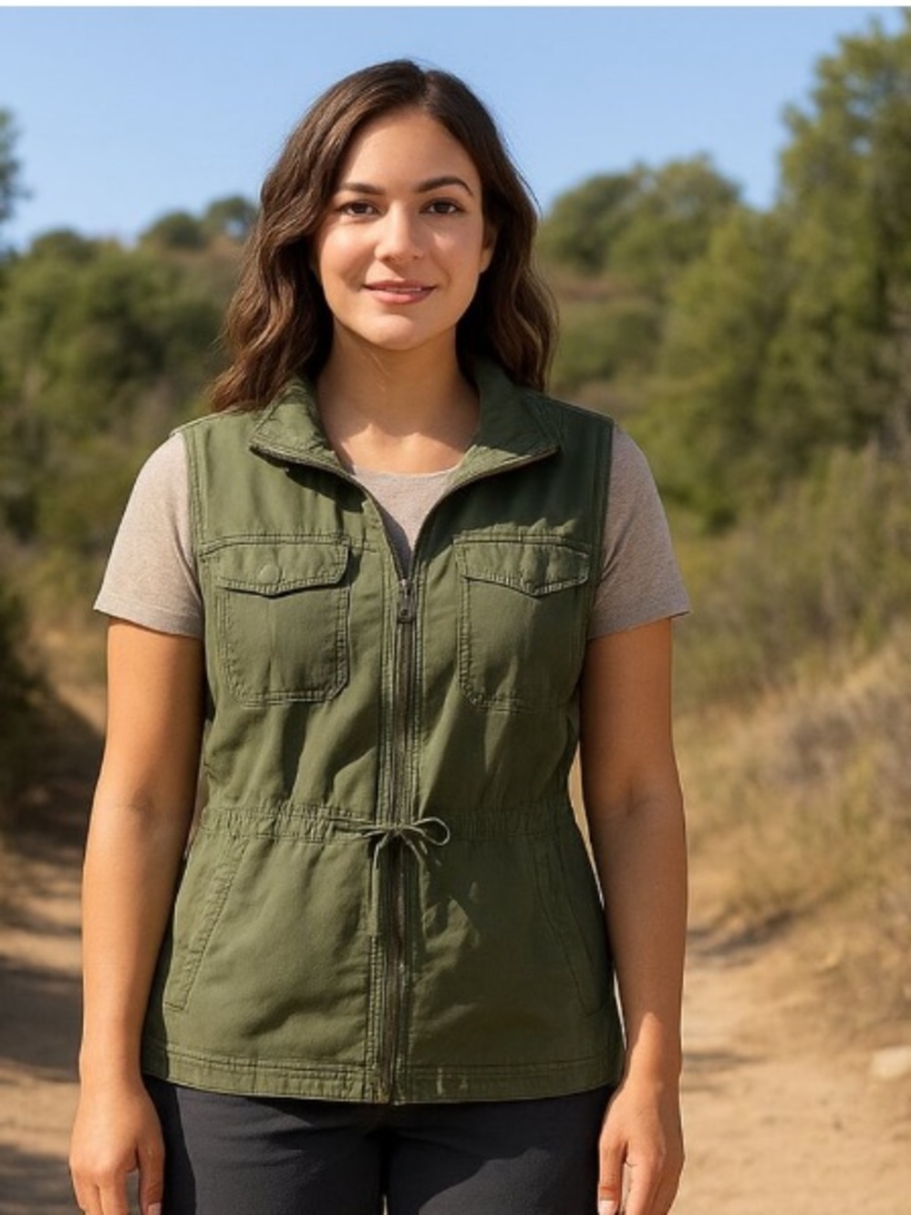 a new day Olive Utility Zip-Front Drawstring Vest